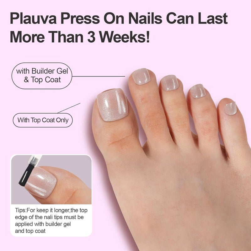 Plauva 150Pcs Cat Eye Toe Nail Tips, Toe Press on Nails, 5 Colors Glossy Glitter Cat Eye Fake Nails, Soft Gel Stick On Nails for Women and Girls 15 Sizes - Image 4